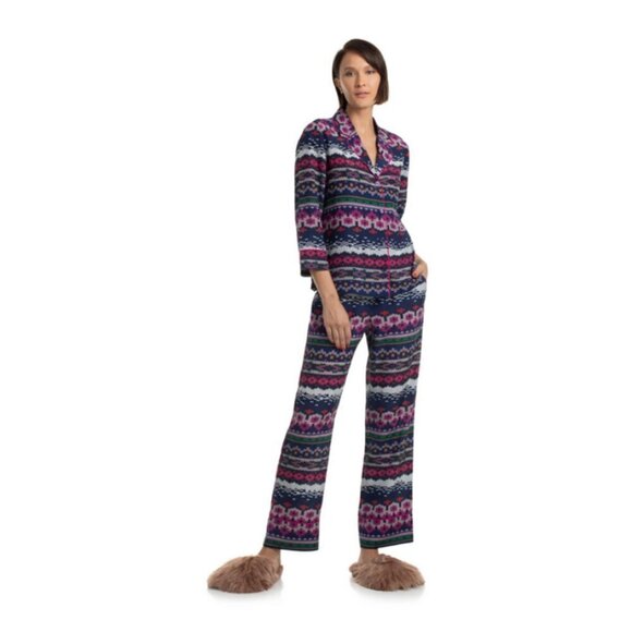 💕TRINA TURK💕 Ira 3 100% Silk Pajama Style Top ~ Fairisle Print Large L NWT - Picture 5 of 16